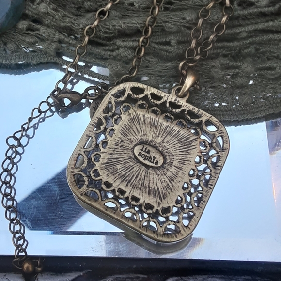 Lia Sophia 17” Necklace Faceted Pendant & Rhinestones in Antique Brass - Picture 3 of 8